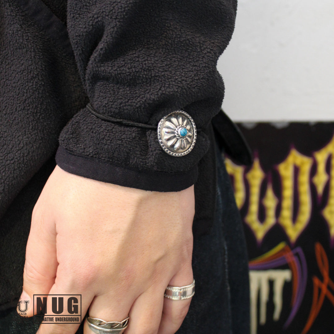 キャンデラリア ターコイズ シルバー ハンドメイド スタンピング コンチョヘアゴム