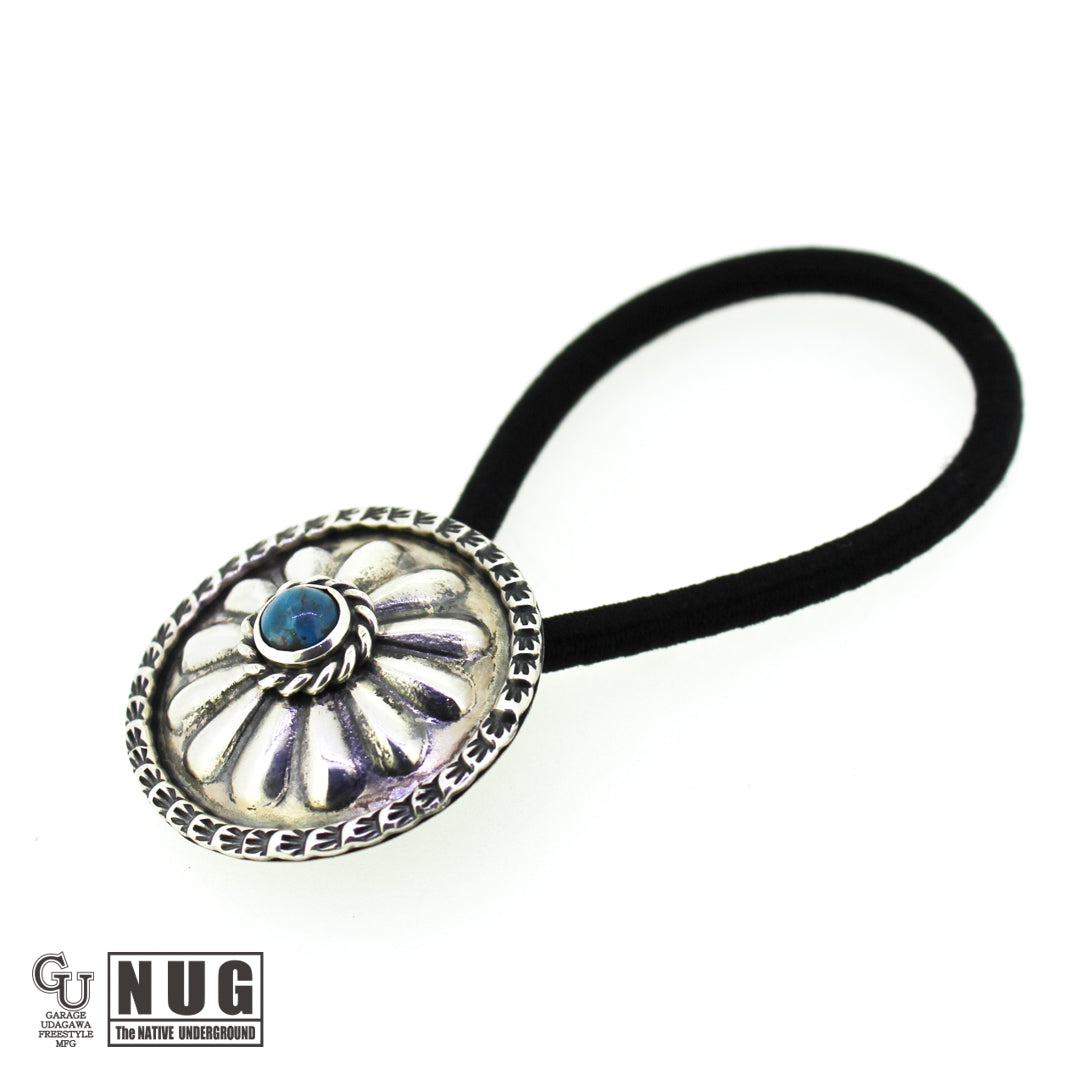 キャンデラリア ターコイズ シルバー ハンドメイド スタンピング コンチョヘアゴム