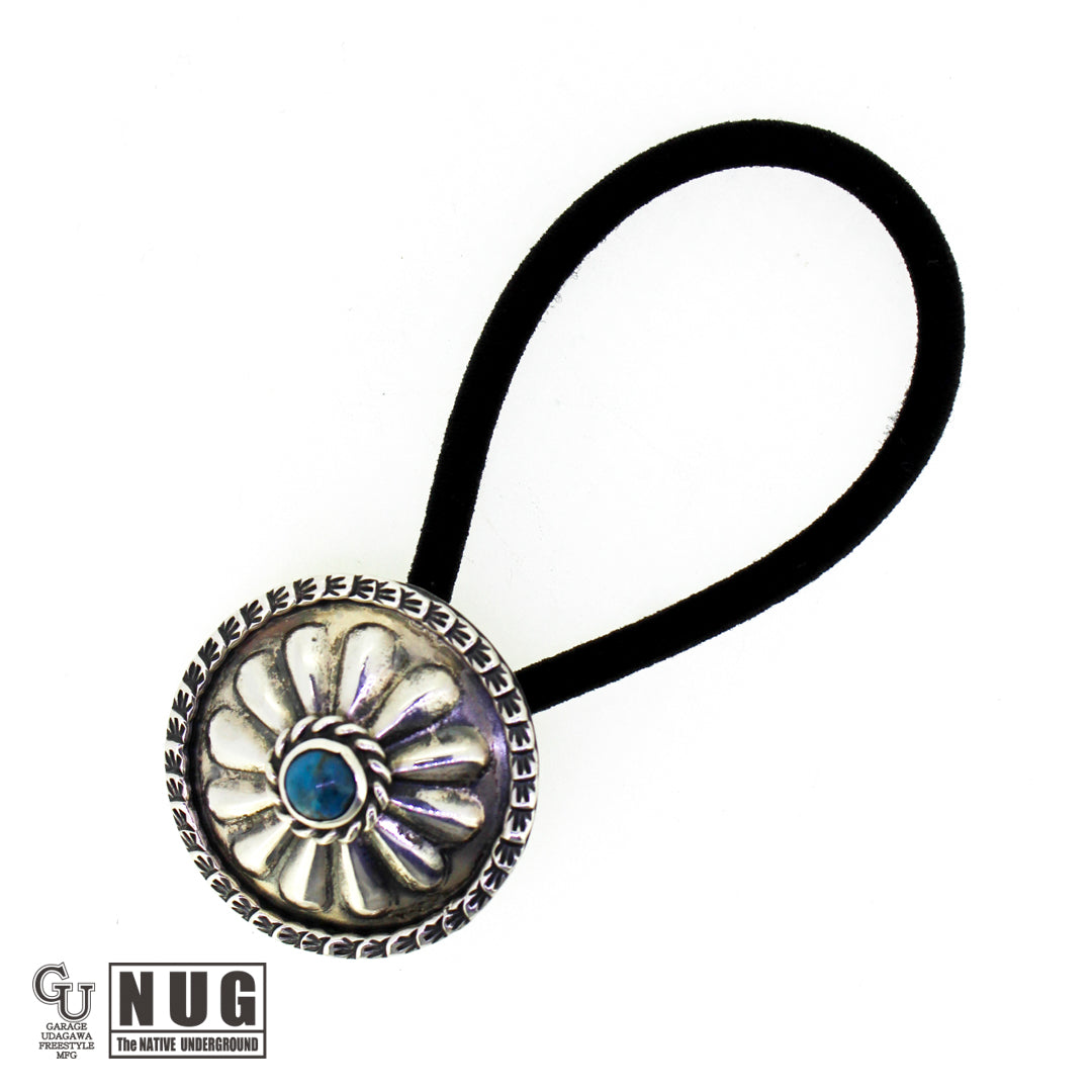 キャンデラリア ターコイズ シルバー ハンドメイド スタンピング コンチョヘアゴム