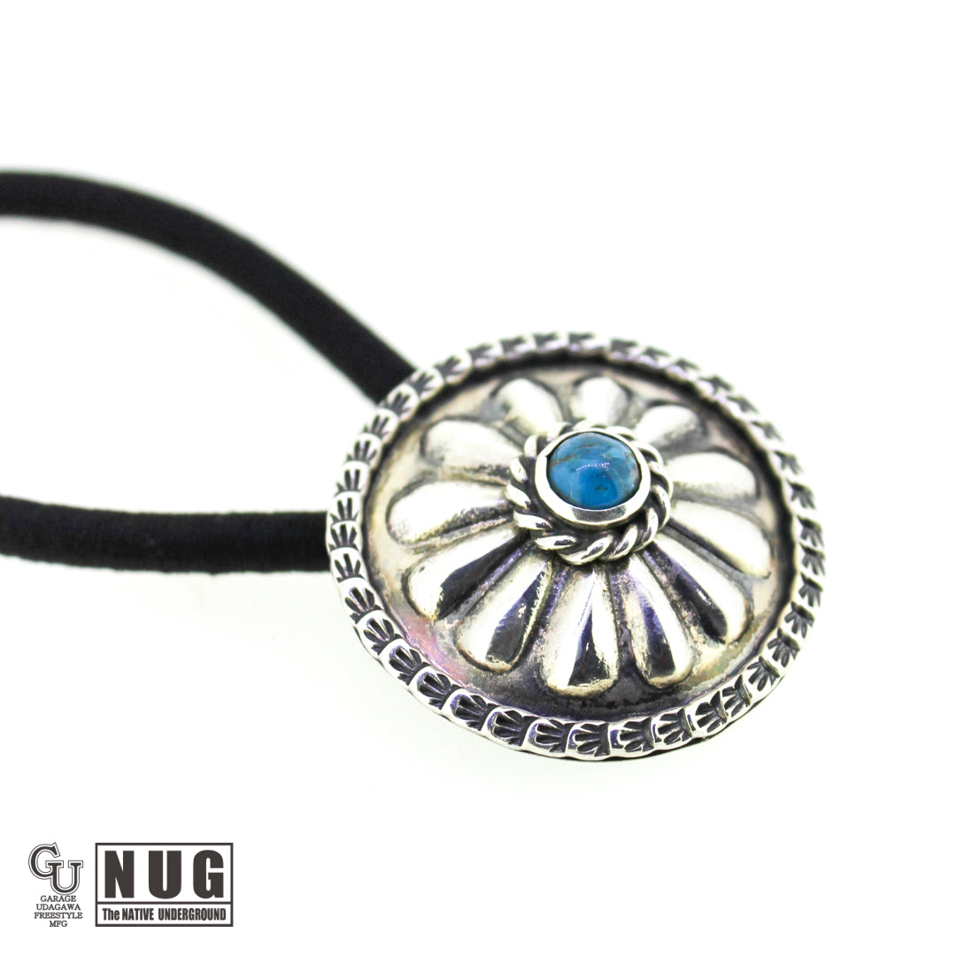 キャンデラリア ターコイズ シルバー ハンドメイド スタンピング コンチョヘアゴム