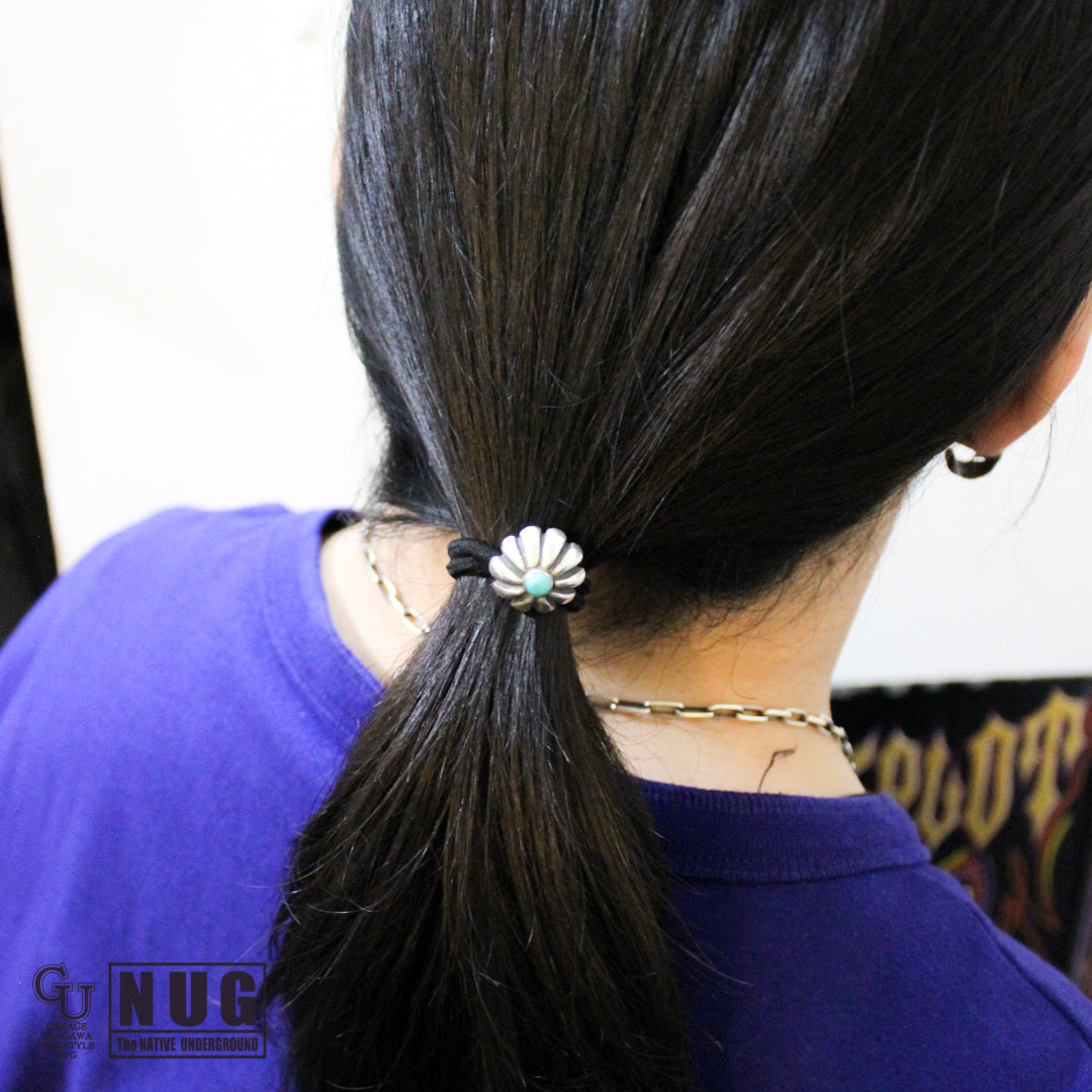 シルバー ハンドメイド コンチョヘアゴム #14 キングマンターコイズ