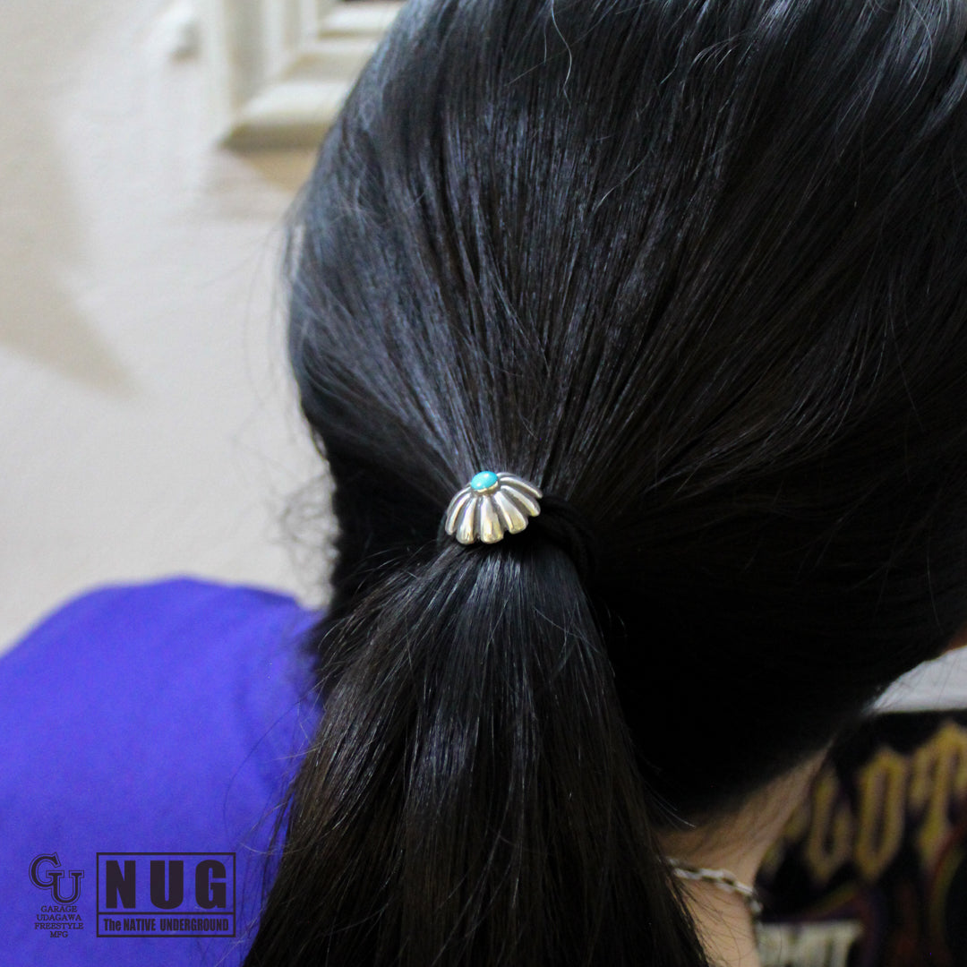 シルバー ハンドメイド コンチョヘアゴム #14 キングマンターコイズ