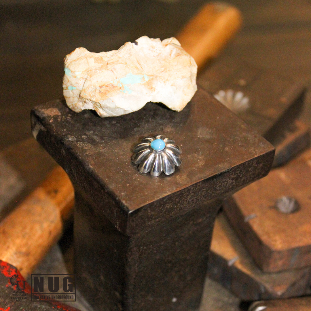 シルバー ハンドメイド コンチョヘアゴム #14 キングマンターコイズ