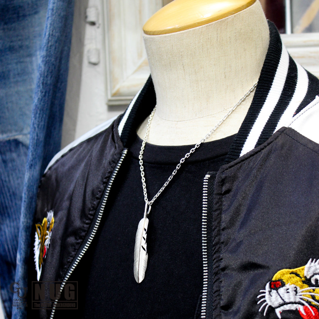 カービングフェザー Msize マンテル ケーブルチェーンネックレス 4面カット 50cm Φ1.0mm