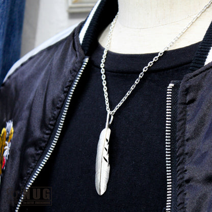 カービングフェザー Msize マンテル ケーブルチェーンネックレス 4面カット 50cm Φ1.0mm