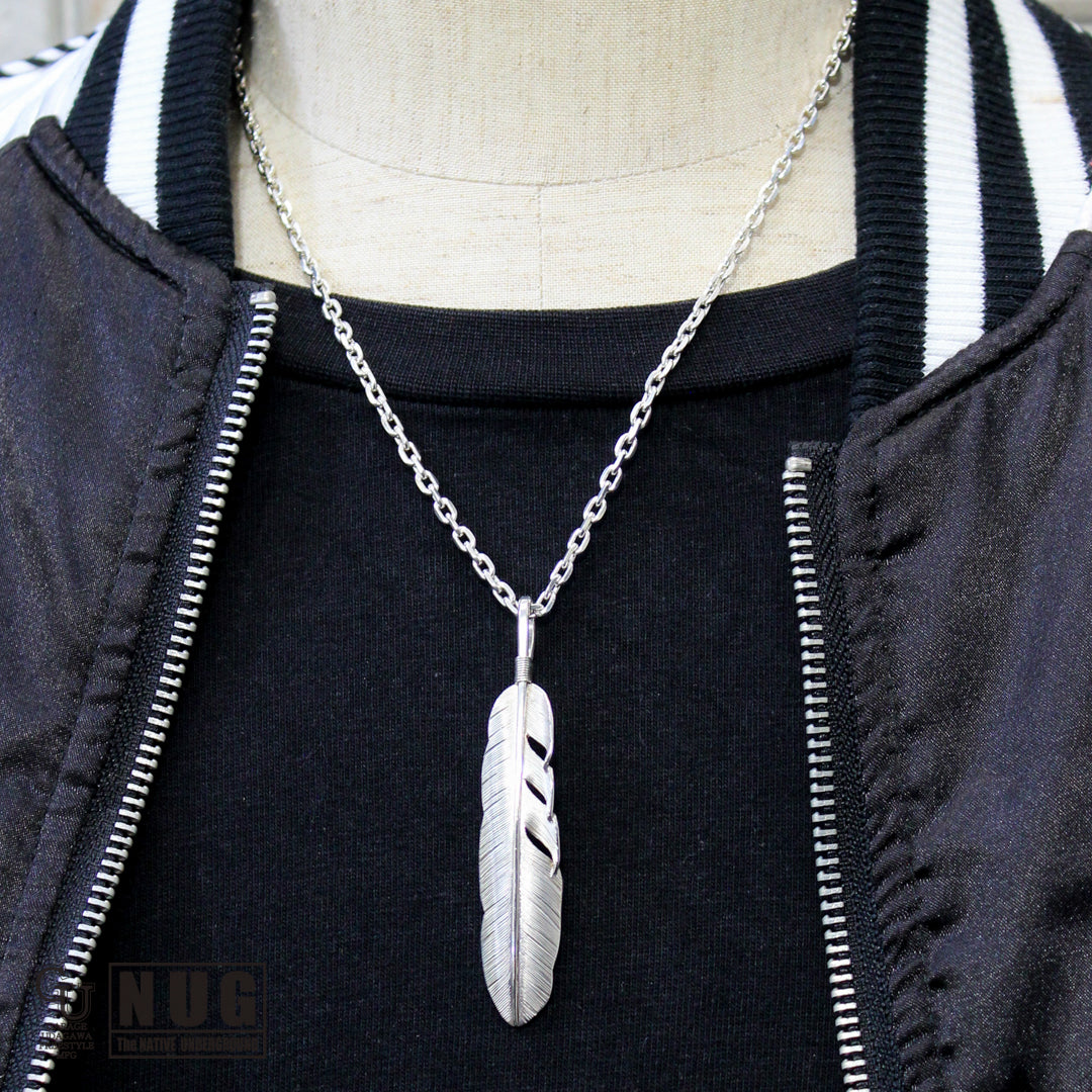 カービングフェザー Msize マンテル ケーブルチェーンネックレス 4面カット 50cm Φ1.0mm