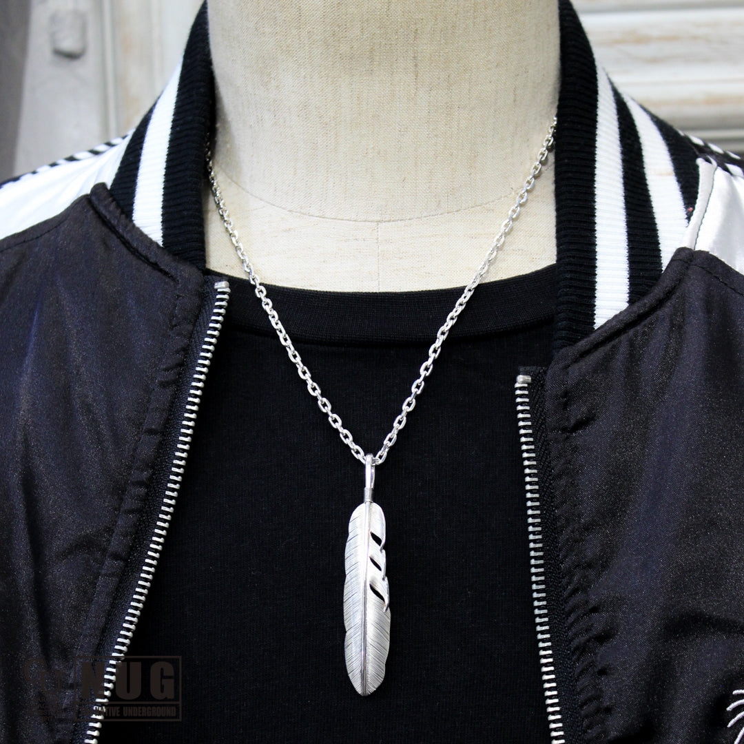 カービングフェザー Msize マンテル ケーブルチェーンネックレス 4面カット 50cm Φ1.0mm